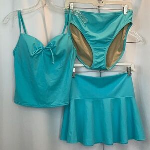 Victoria’s Secret 3-Piece Aqua Tankini With Skirt Size 36A and Size L Bottoms